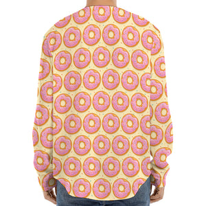 Pink Glazed Donut Pattern Print Long Sleeve Baseball Jersey