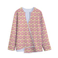 Pink Glazed Donut Pattern Print Long Sleeve Short Coat