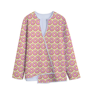 Pink Glazed Donut Pattern Print Long Sleeve Short Coat