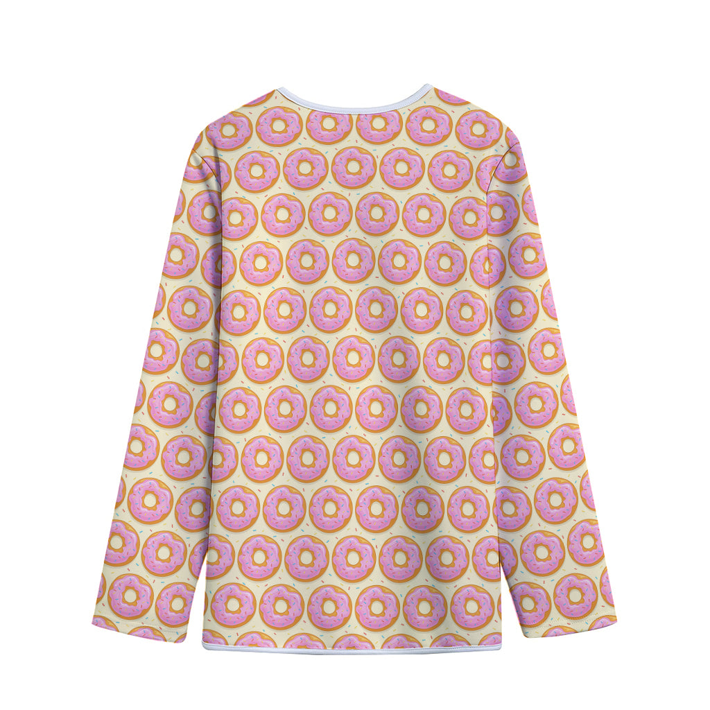 Pink Glazed Donut Pattern Print Long Sleeve Short Coat