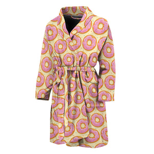 Pink Glazed Donut Pattern Print Men's Bathrobe