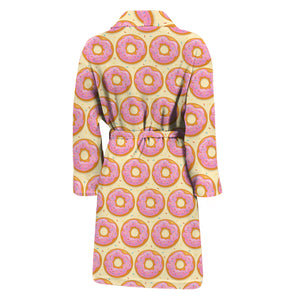 Pink Glazed Donut Pattern Print Men's Bathrobe