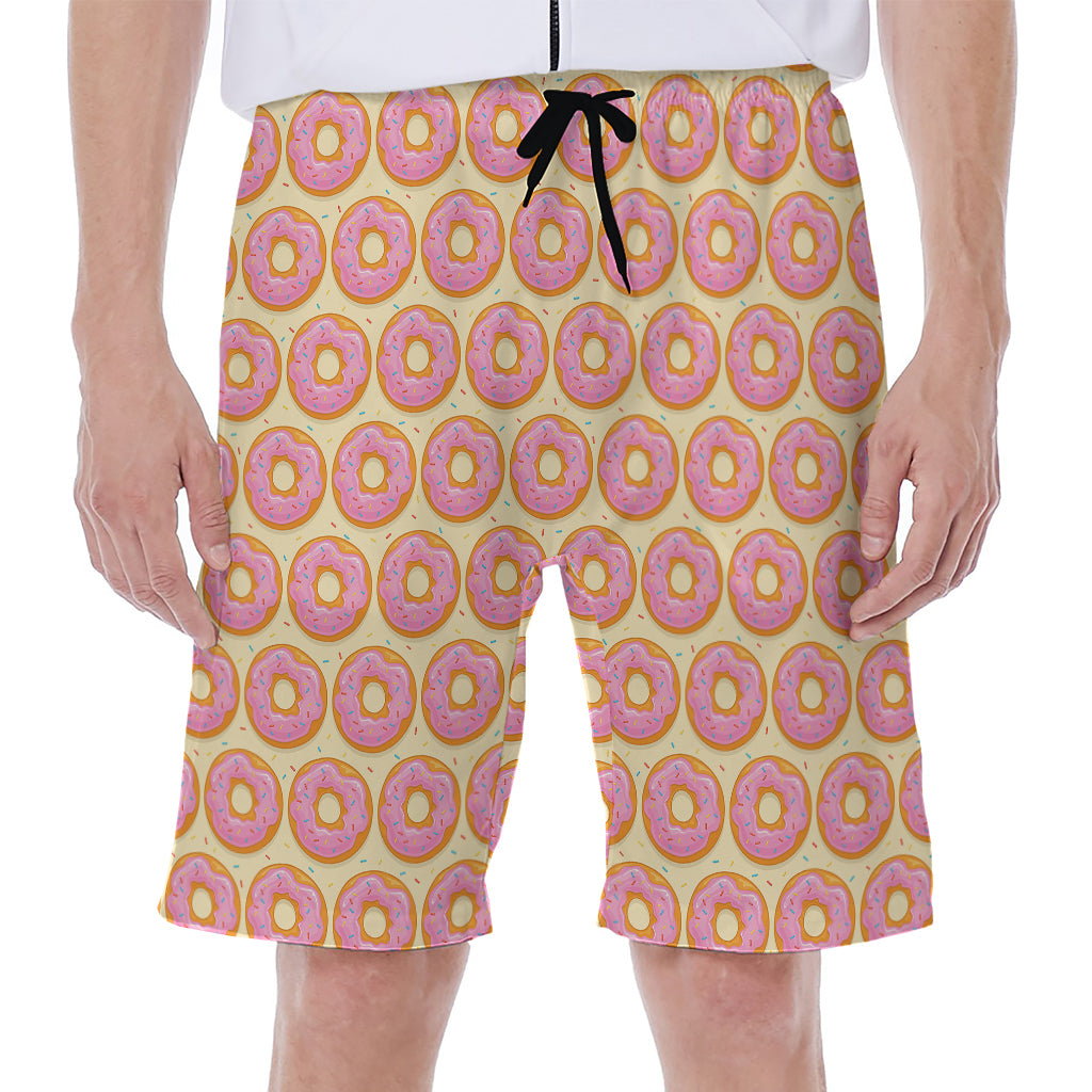 Pink Glazed Donut Pattern Print Men's Beach Shorts