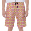 Pink Glazed Donut Pattern Print Men's Beach Shorts