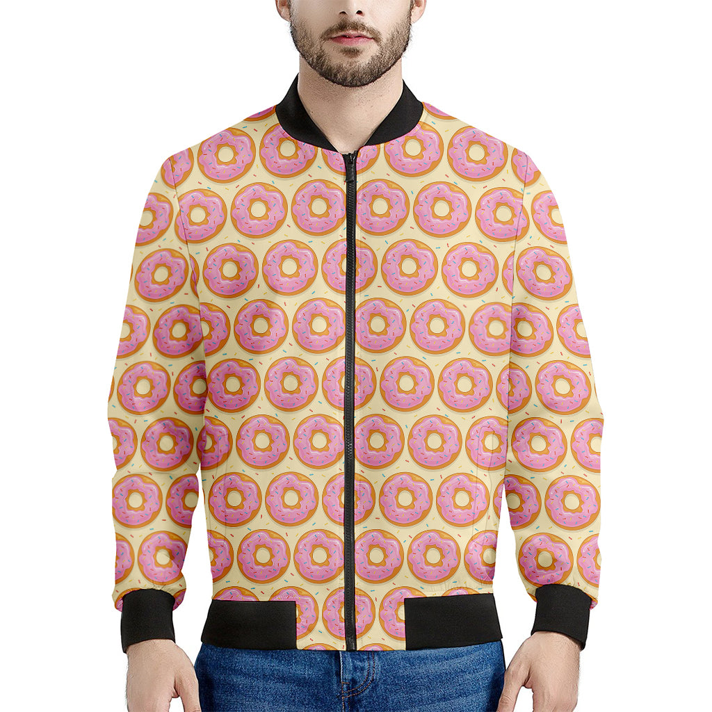 Pink Glazed Donut Pattern Print Men's Bomber Jacket