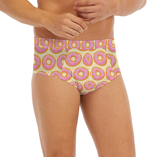 Pink Glazed Donut Pattern Print Men's Briefs