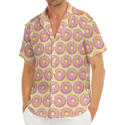 Pink Glazed Donut Pattern Print Men's Deep V-Neck Shirt