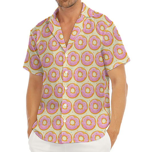 Pink Glazed Donut Pattern Print Men's Deep V-Neck Shirt