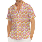 Pink Glazed Donut Pattern Print Men's Deep V-Neck Shirt