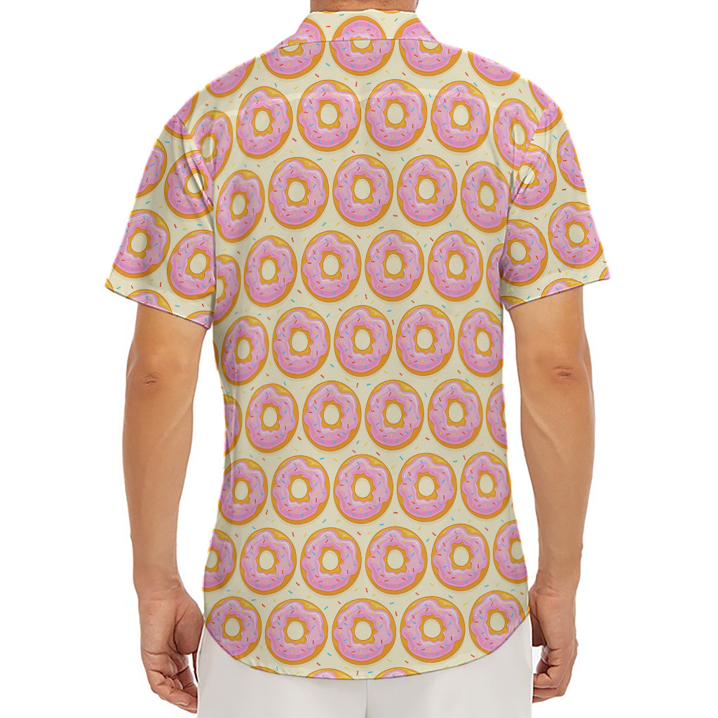 Pink Glazed Donut Pattern Print Men's Deep V-Neck Shirt