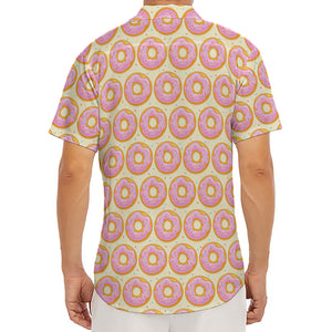 Pink Glazed Donut Pattern Print Men's Deep V-Neck Shirt