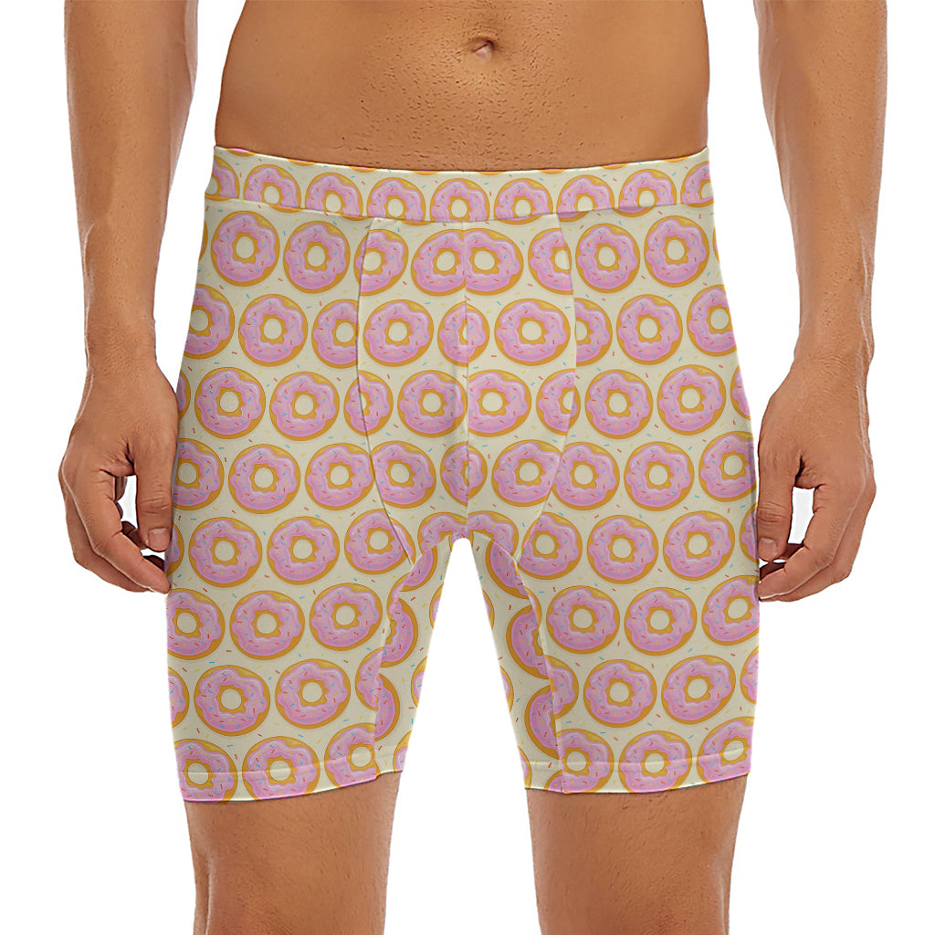 Pink Glazed Donut Pattern Print Men's Long Boxer Briefs