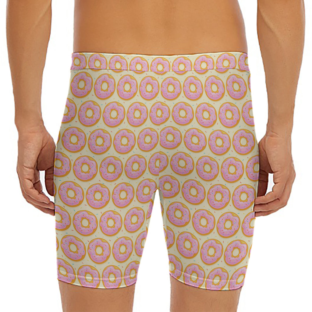 Pink Glazed Donut Pattern Print Men's Long Boxer Briefs