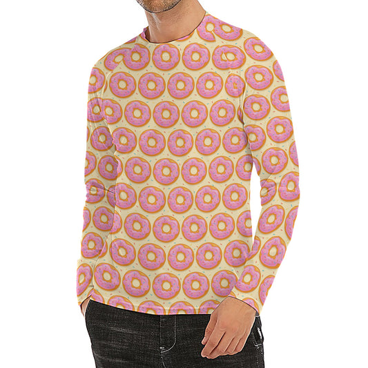 Pink Glazed Donut Pattern Print Men's Long Sleeve Rash Guard