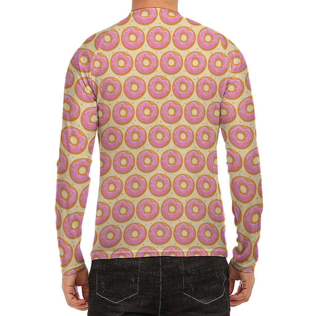 Pink Glazed Donut Pattern Print Men's Long Sleeve Rash Guard