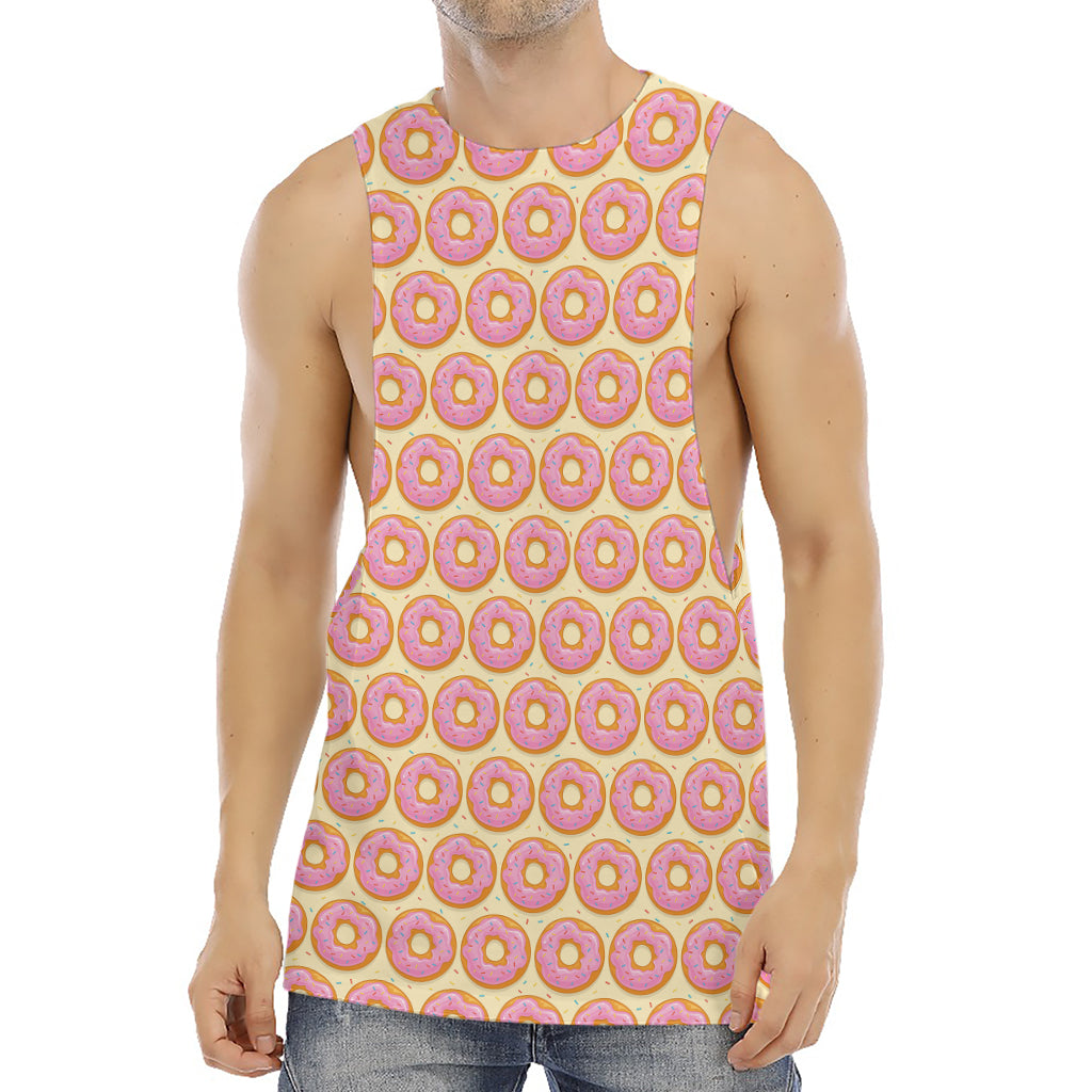 Pink Glazed Donut Pattern Print Men's Muscle Tank Top