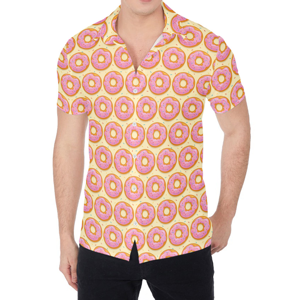 Pink Glazed Donut Pattern Print Men's Shirt