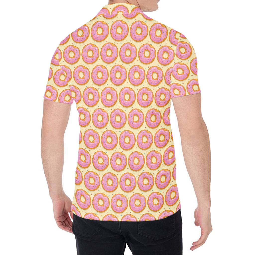 Pink Glazed Donut Pattern Print Men's Shirt