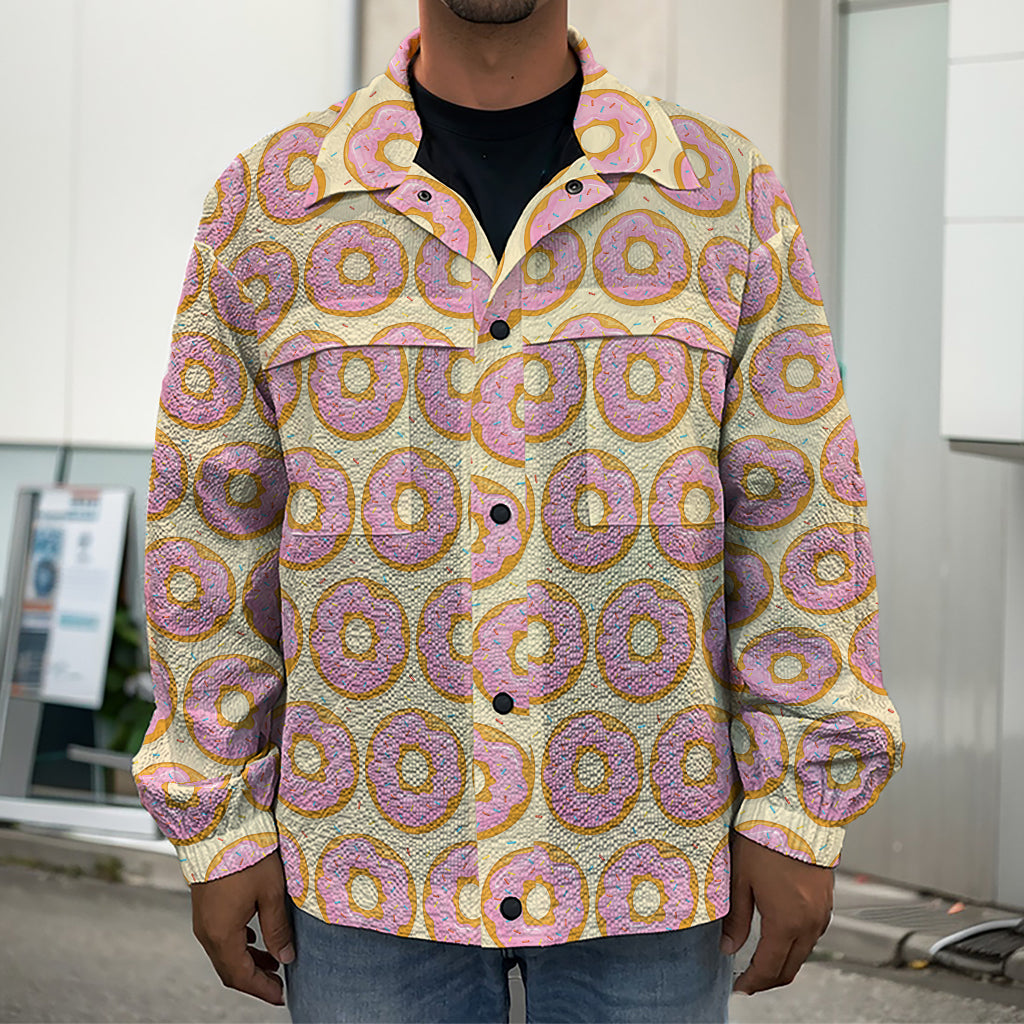 Pink Glazed Donut Pattern Print Men's Shirt Jacket