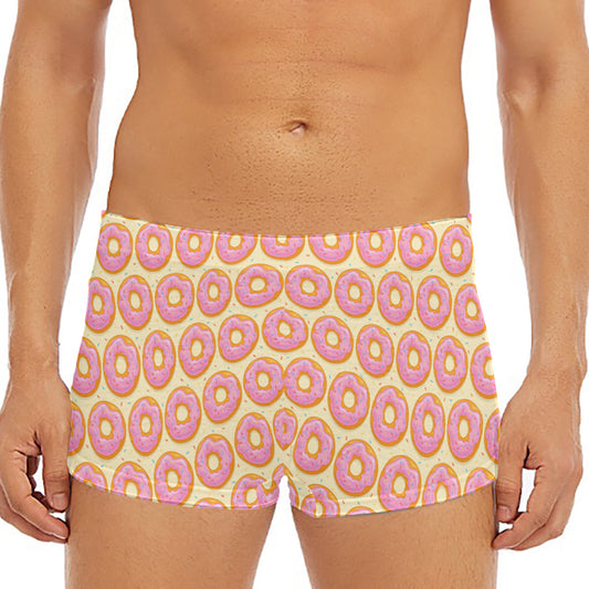 Pink Glazed Donut Pattern Print Men's Short Boxer Briefs