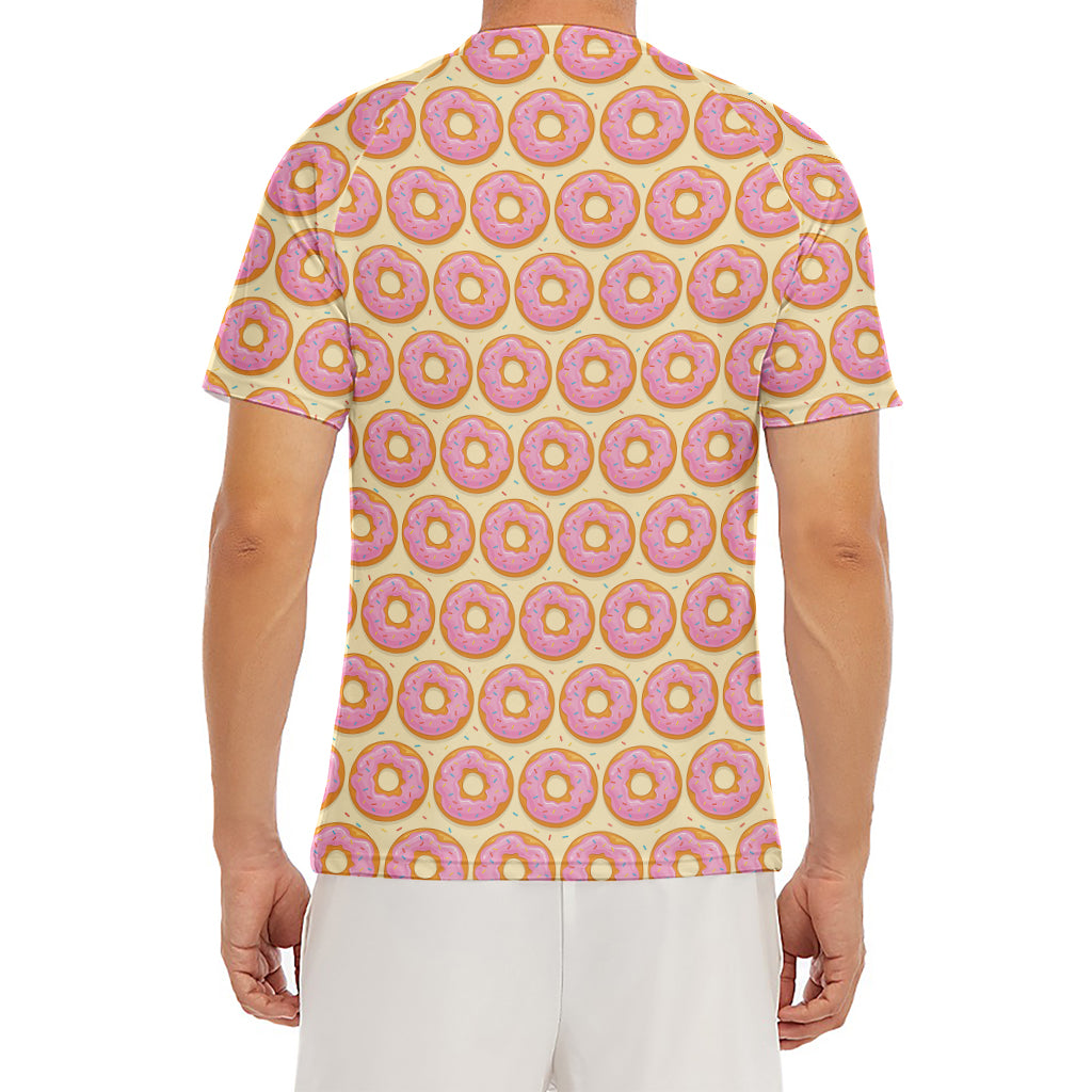 Pink Glazed Donut Pattern Print Men's Short Sleeve Rash Guard