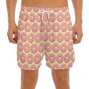 Pink Glazed Donut Pattern Print Men's Split Running Shorts