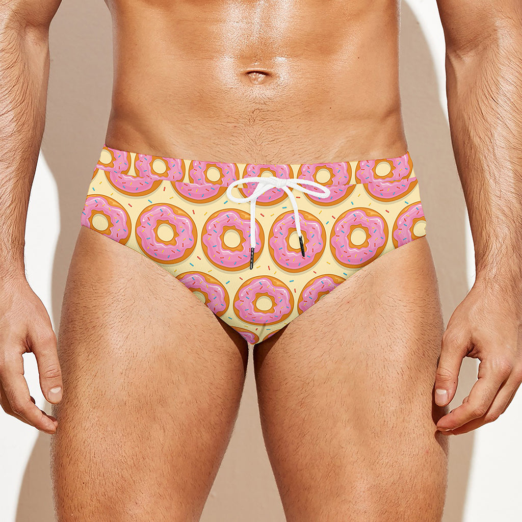 Pink Glazed Donut Pattern Print Men's Swim Briefs
