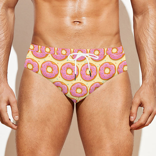 Pink Glazed Donut Pattern Print Men's Swim Briefs
