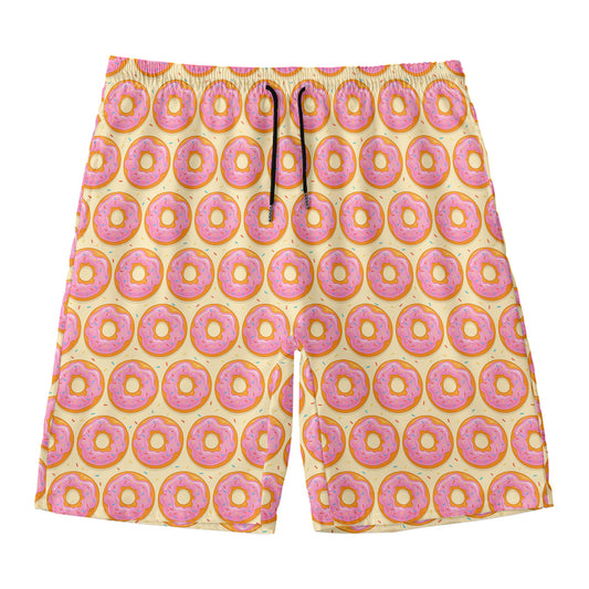 Pink Glazed Donut Pattern Print Men's Swim Trunks