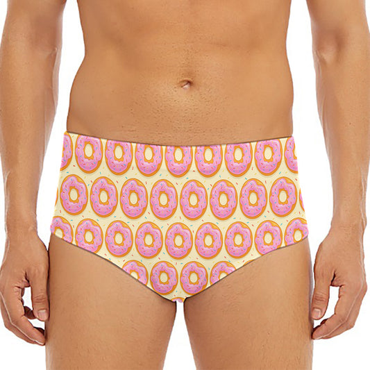 Pink Glazed Donut Pattern Print Men's Triangle Swim Briefs