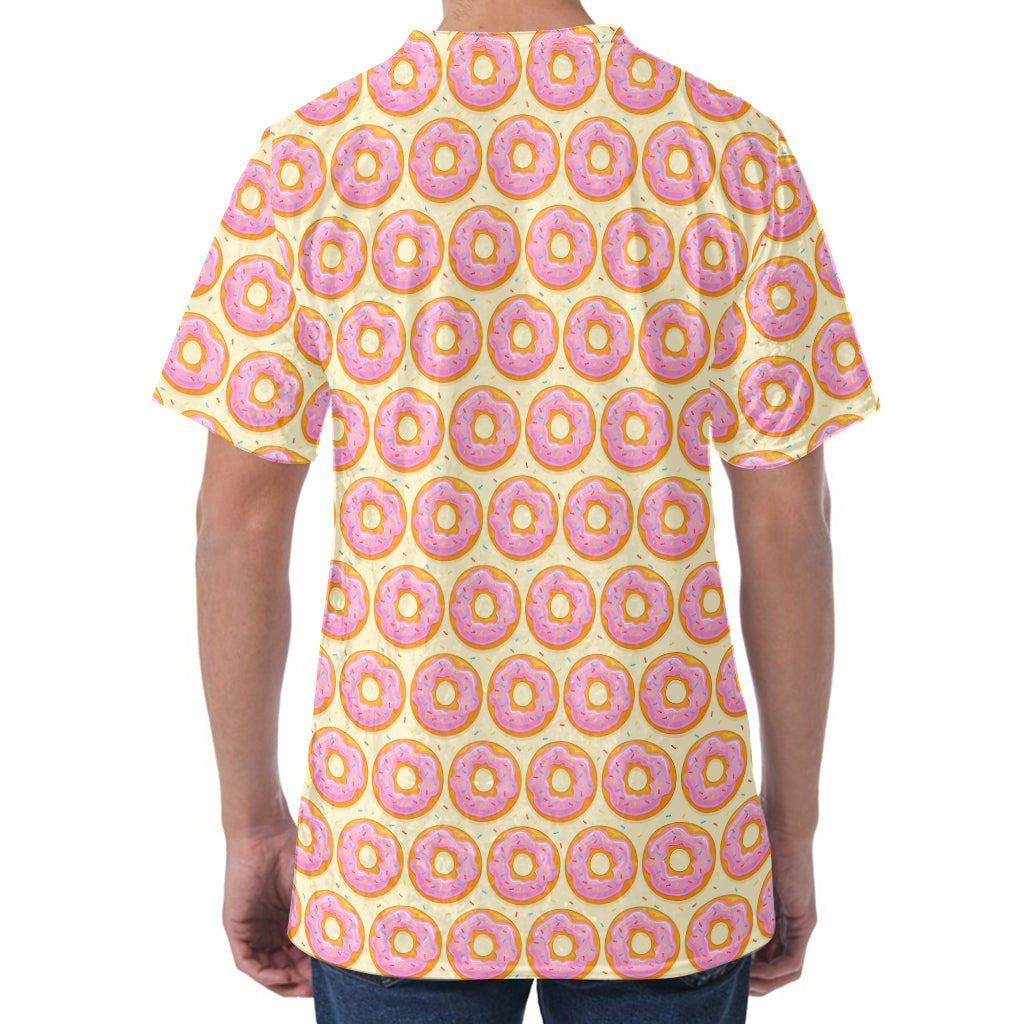 Pink Glazed Donut Pattern Print Men's Velvet T-Shirt