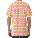 Pink Glazed Donut Pattern Print Men's Velvet T-Shirt