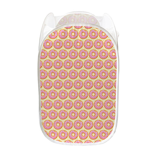 Pink Glazed Donut Pattern Print Mesh Laundry Hamper