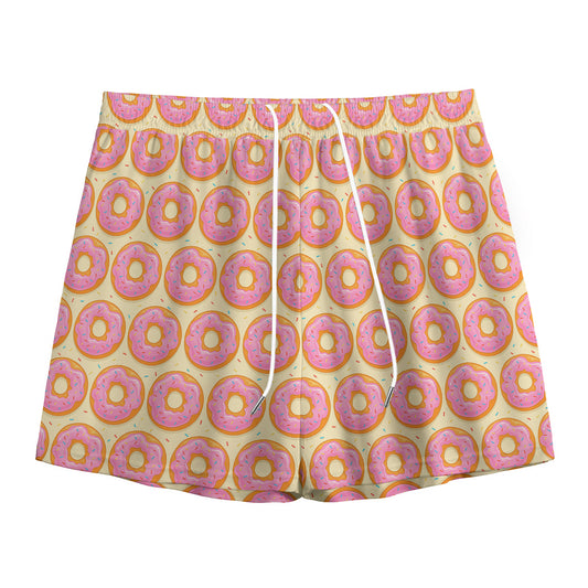 Pink Glazed Donut Pattern Print Mesh Shorts