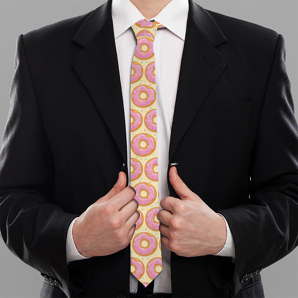 Pink Glazed Donut Pattern Print Necktie