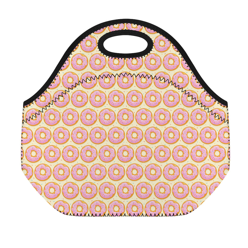 Pink Glazed Donut Pattern Print Neoprene Lunch Bag