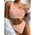Pink Glazed Donut Pattern Print One Shoulder Bikini Set