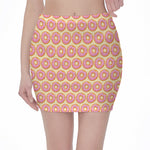Pink Glazed Donut Pattern Print Pencil Mini Skirt