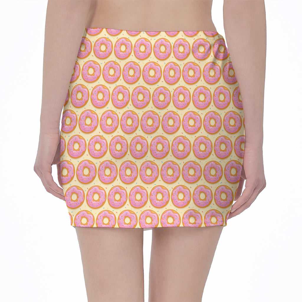 Pink Glazed Donut Pattern Print Pencil Mini Skirt
