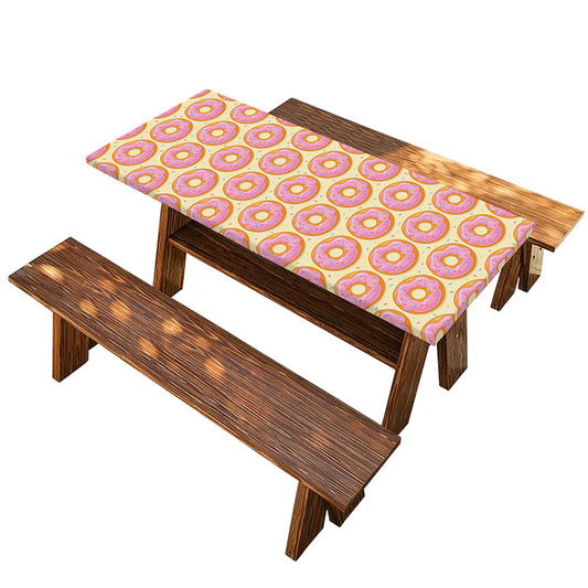 Pink Glazed Donut Pattern Print Picnic Table Cover