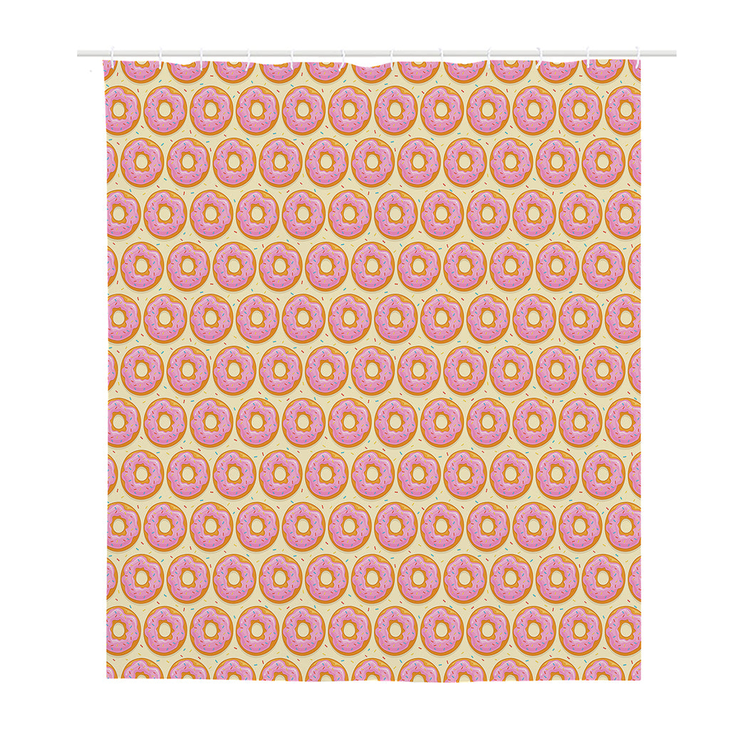 Pink Glazed Donut Pattern Print Polyester Shower Curtain