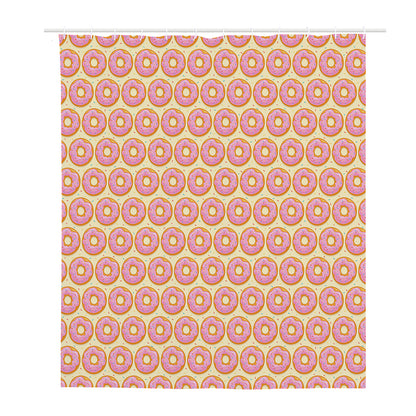 Pink Glazed Donut Pattern Print Polyester Shower Curtain