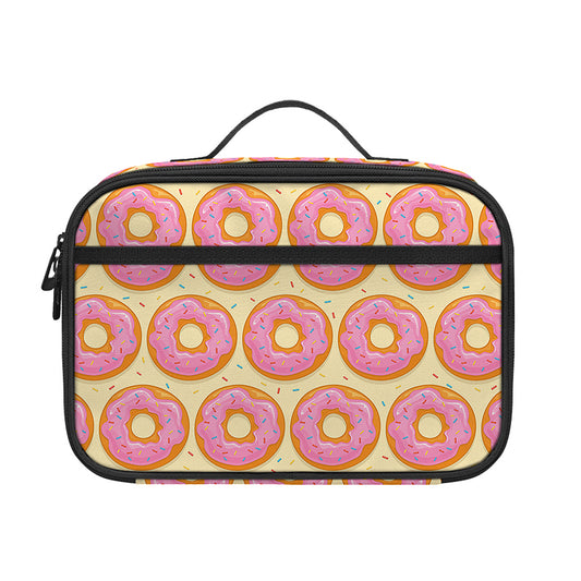 Pink Glazed Donut Pattern Print Portable Lunch Bag