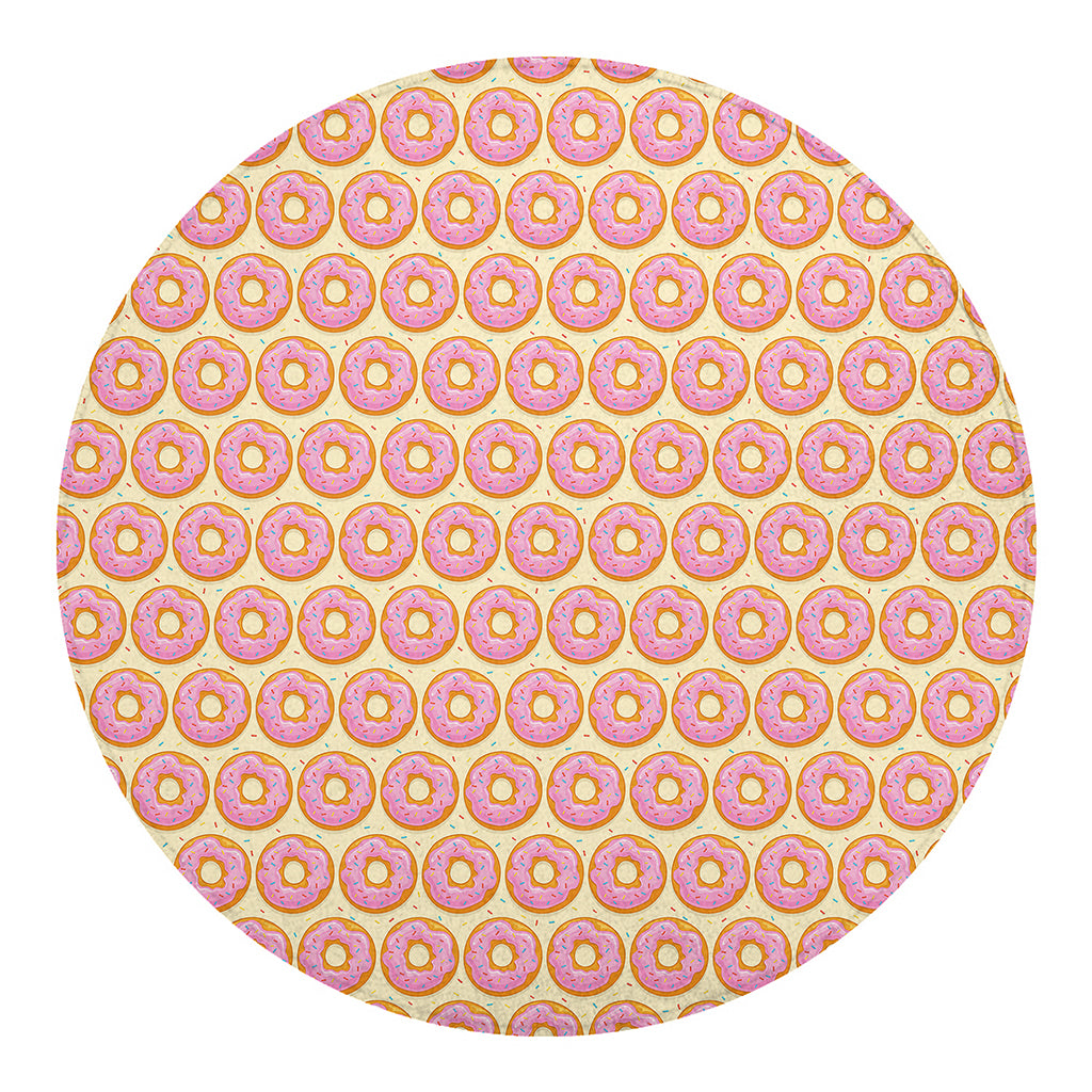 Pink Glazed Donut Pattern Print Round Blanket