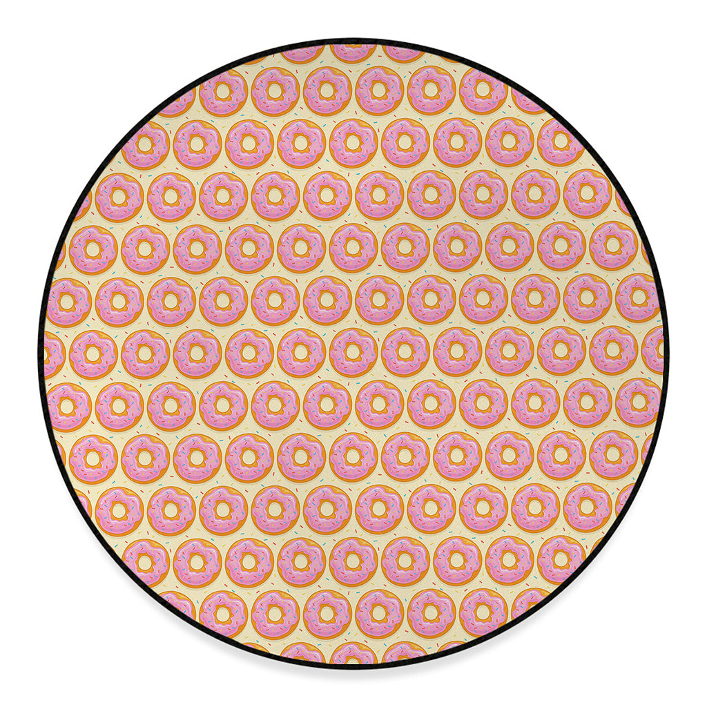 Pink Glazed Donut Pattern Print Round Floor Mat