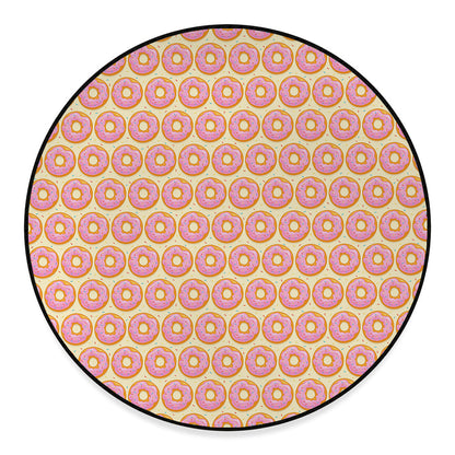 Pink Glazed Donut Pattern Print Round Floor Mat