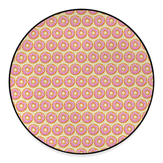 Pink Glazed Donut Pattern Print Round Floor Mat