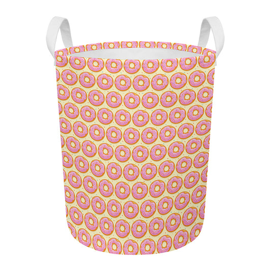 Pink Glazed Donut Pattern Print Round Laundry Basket