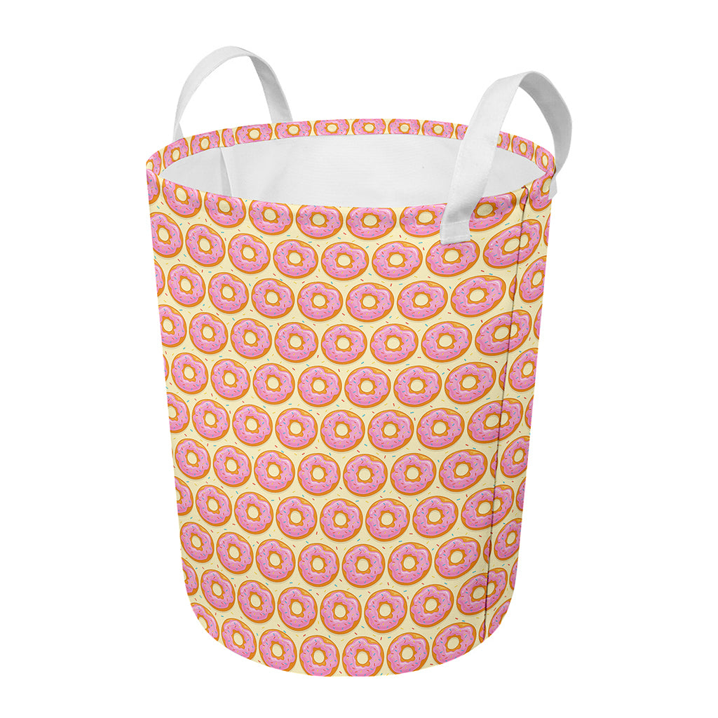 Pink Glazed Donut Pattern Print Round Laundry Basket