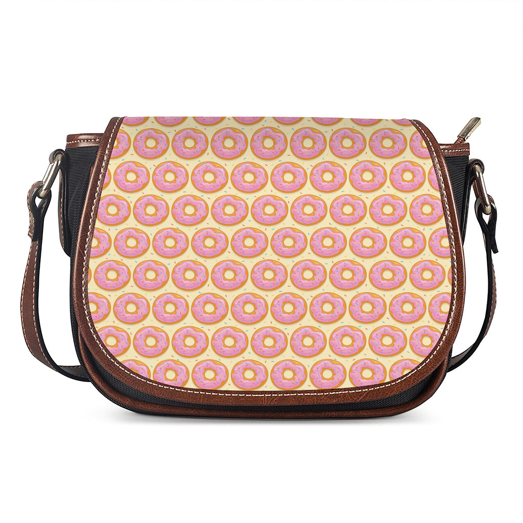 Pink Glazed Donut Pattern Print Saddle Bag